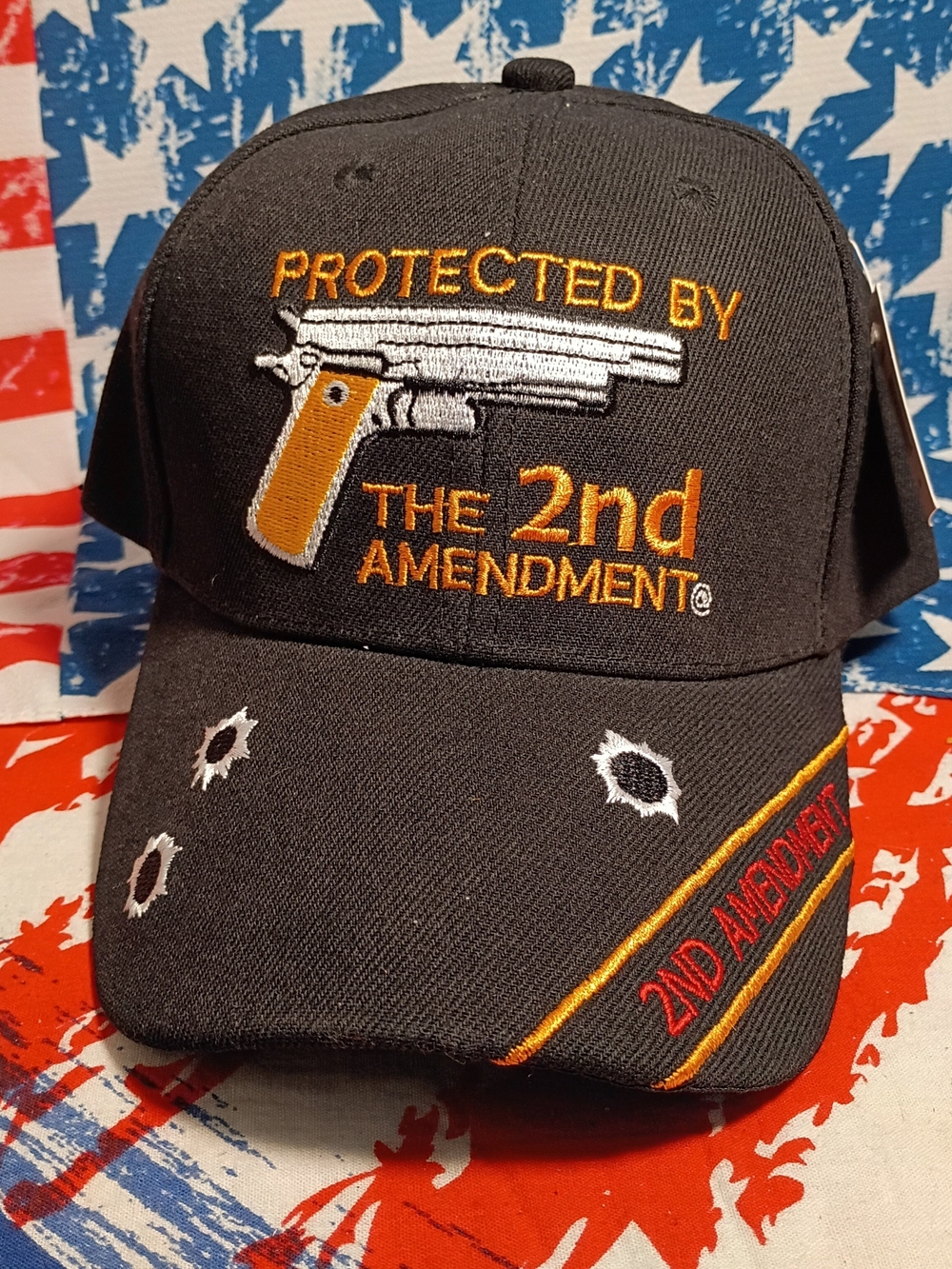 Protected by the 2nd Amendment Embroidered Cap - Black/Orange